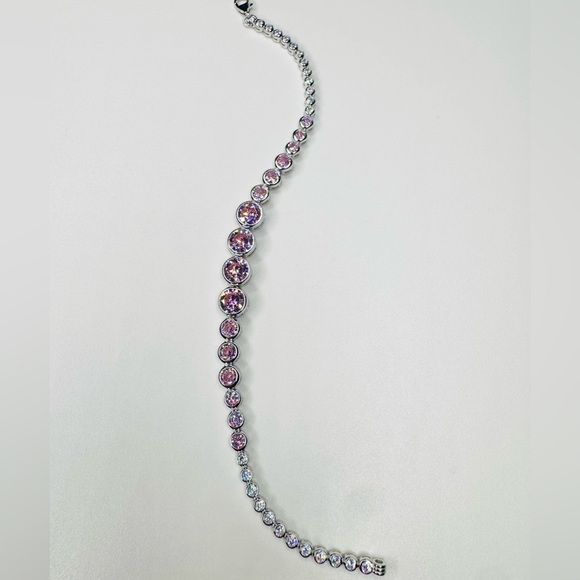 Sterling Silver & Vibrant Pink Bezel Set CZ Stones Adorn This Fab Bracelet - Picture 3 of 3